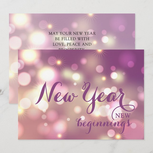 Cartes Pour Fêtes Annuelles Purple et or Bonne année de voeux (Devant / Derrière)