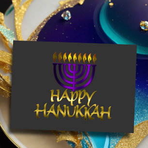 Cartes Pour Fêtes Annuelles Purple Menorah Flames Happy Hanoukka Card