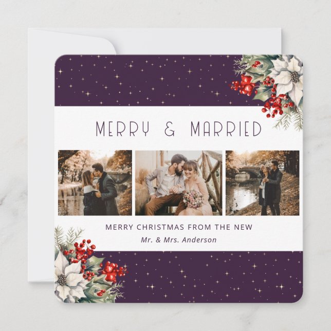 Cartes Pour Fêtes Annuelles Purple Merry and Married Botanical Christmas Card (Devant)