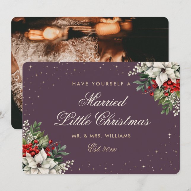 Cartes Pour Fêtes Annuelles Purple Photo First Married Christmas Wedding (Devant / Derrière)