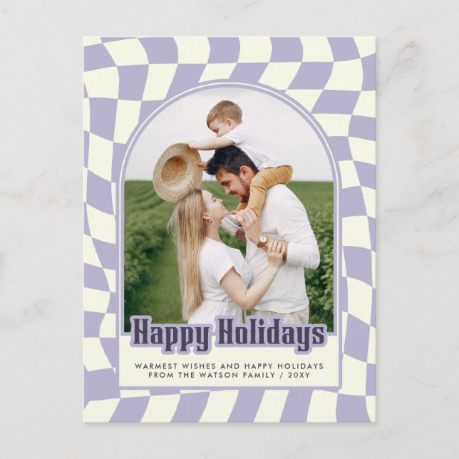 Cartes Pour Fêtes Annuelles Purple Retro Super À damiers Joyeuses vacances Pho (Devant)