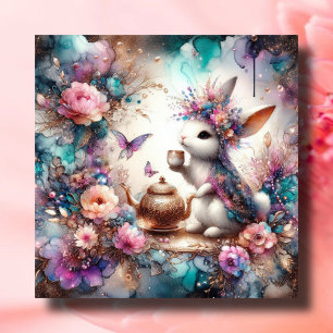 Cartes Pour Fêtes Annuelles Purple Turquoise Aquarelle Bunny Tea Party Pâques
