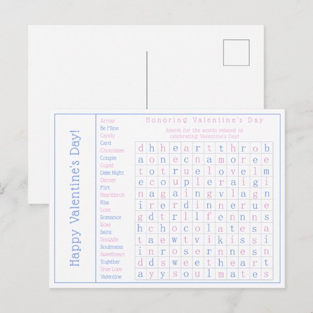 Cartes Pour Fêtes Annuelles Puzzle de recherche de mots personnalisés, Saint-V (Devant / Derrière)
