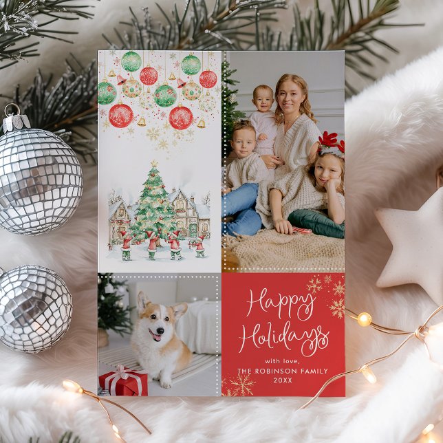 Cartes Pour Fêtes Annuelles Quarante Village d'hiver Joyeux Noël Rouge 2 Photo (Créateur téléchargé)