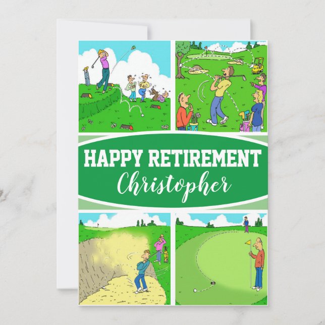 Cartes Pour Fêtes Annuelles Quatre caricatures de Golfeur amusantes sur une ca (Devant)