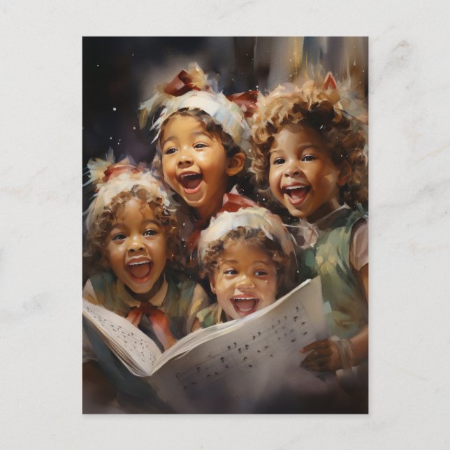 Cartes Pour Fêtes Annuelles Quatre enfants chantent AI Art assisté Noël (Devant)