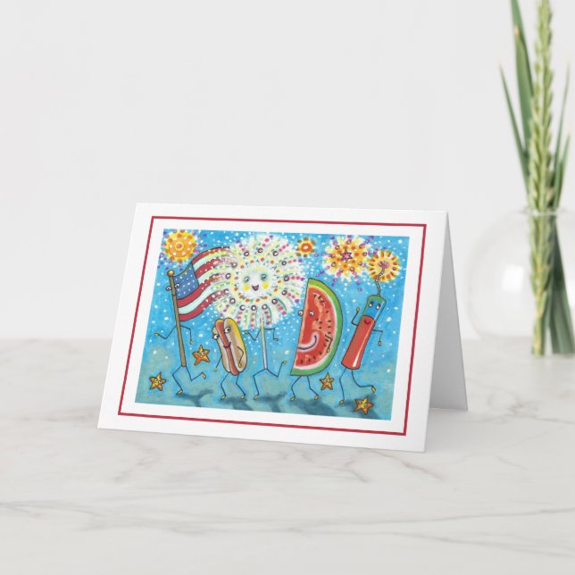 CARTES POUR FÊTES ANNUELLES QUATRIÈME DE JUILLET GANG, PARADE & FEU WORDS (Devant)