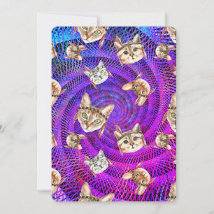 Cartes Pour Fêtes Annuelles Québécois Anniversaire Hippie tête de chat psychéd