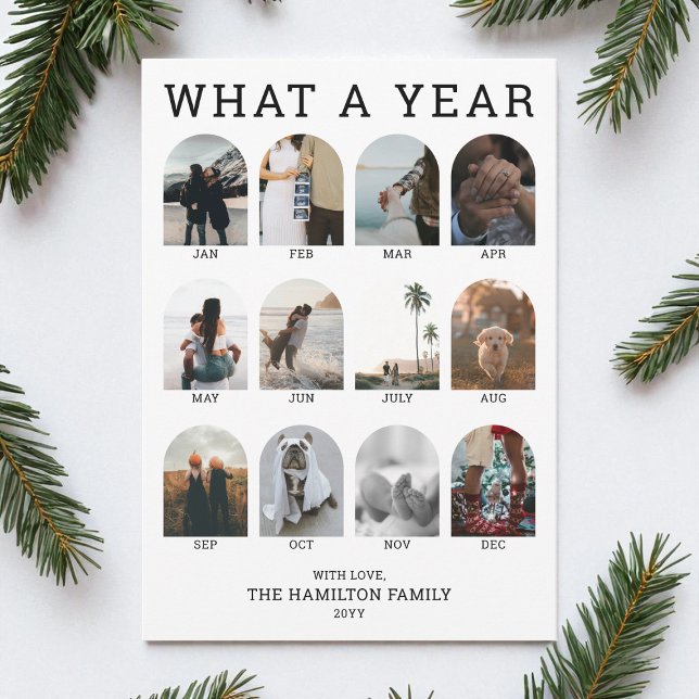 Cartes Pour Fêtes Annuelles Quel an Arc moderne Photo Collage Noël (What a Year Modern Arch Photo Collage Christmas Holiday Card)