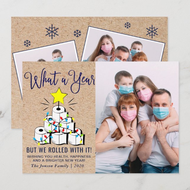 Cartes Pour Fêtes Annuelles Quelle année Noël 3 Photo Grey (Devant / Derrière)