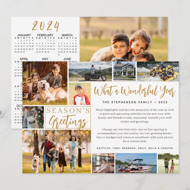 Cartes Pour Fêtes Annuelles Quelle merveilleuse année 11 Photo 2024 Calendrier (Devant / Derrière)