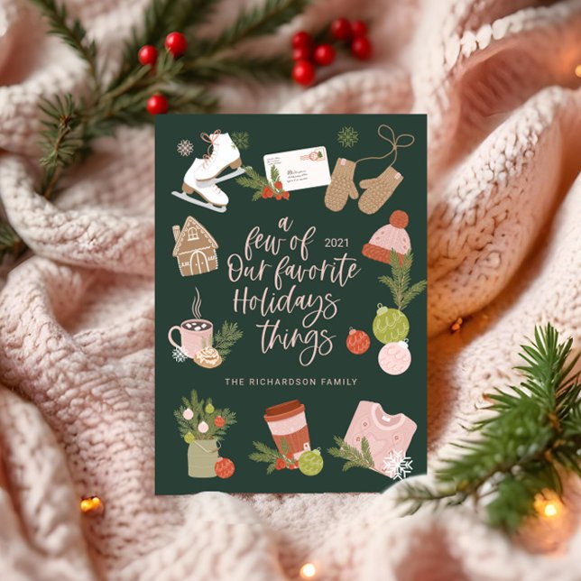 Cartes Pour Fêtes Annuelles Quelques-unes de nos choses préférées de Noël Vert (A Few of Our Favourite Christmas Things Dark Green Holiday Card)