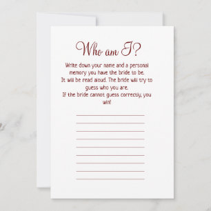 Cartes Pour Fêtes Annuelles qui suis-je jeu simple pour enterrement de vie de