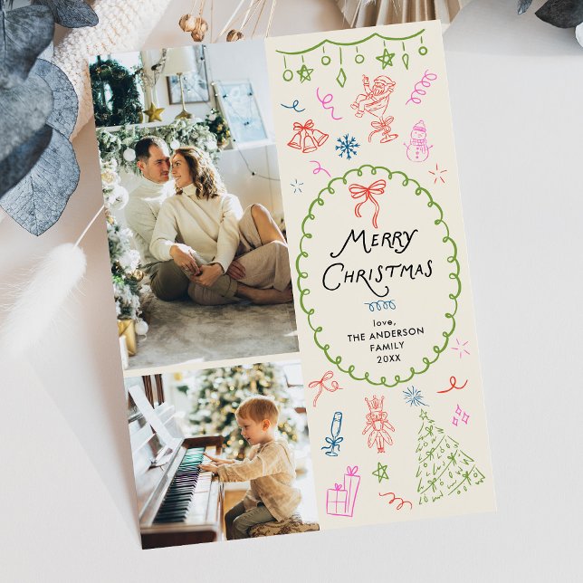 Cartes Pour Fêtes Annuelles Quirky Boho Main tiré Joyeux Noël 2 Photo (Créateur téléchargé)