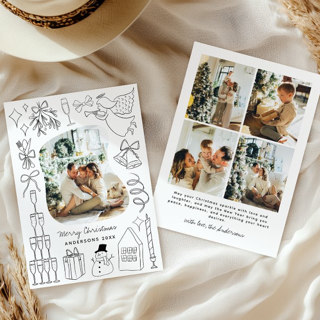 Cartes Pour Fêtes Annuelles Quirky Christmas 5 Photo Hand drawn Doodle (Créateur téléchargé)