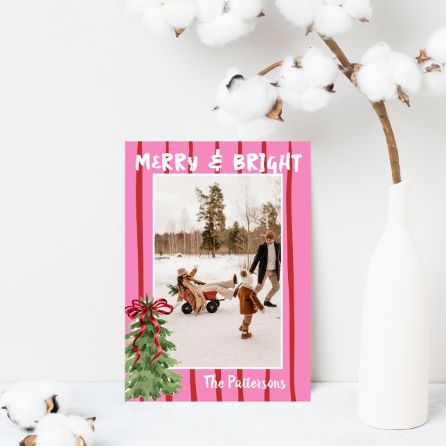 Cartes Pour Fêtes Annuelles Quirky Hand Drawn Bold Retro Pink Photo Christmas (Créateur téléchargé)