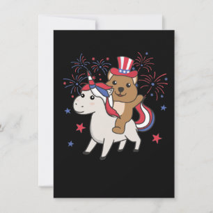 Cartes Pour Fêtes Annuelles Quokka Avec Unicorne Pour Le 4 Juillet Feu D'Artif