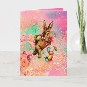 CARTES POUR FÊTES ANNUELLES RABBIT, OEUFS DE PÂQUES COLORÉS ET FLEURS DE PRINT