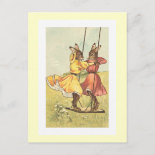 Cartes Pour Fêtes Annuelles "Rabbits on a Swing" Vintage Easter