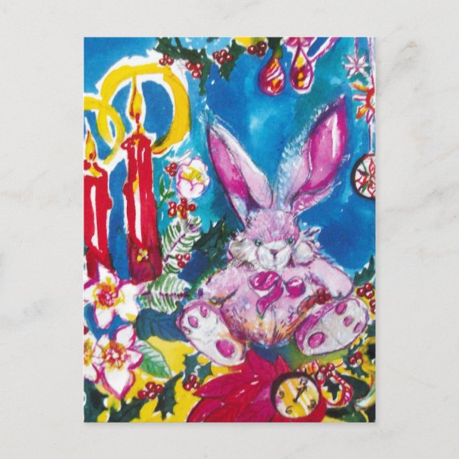 CARTES POUR FÊTES ANNUELLES RABIT ROSE, BOUGIES DE NOËL ET HOLLYBERRIES (Devant)