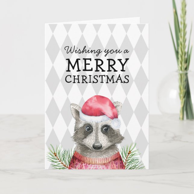 Cartes Pour Fêtes Annuelles Raccoon à Santa Hat Whimsical Joyeux Noël (Devant)