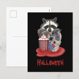 Cartes Pour Fêtes Annuelles Raccoon boit un cocktail avec crâne