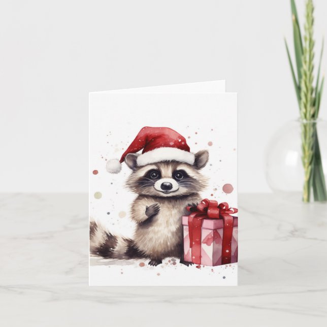 Cartes Pour Fêtes Annuelles Raccoon Noël (Devant)