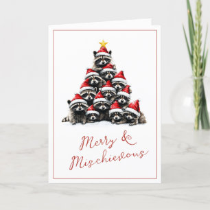 Cartes Pour Fêtes Annuelles Raccoon Noël arbre voeux mignon
