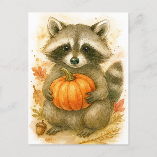 Cartes Pour Fêtes Annuelles Raccoon with Pumpkin Thanksgiving Postcard (Devant)