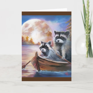 CARTES POUR FÊTES ANNUELLES RACCOONS ROWWER BATEAU BLANC GREETING CARD