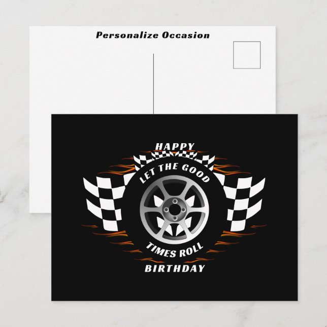 Cartes Pour Fêtes Annuelles Racing Checkered Flag Happy Birthday Occasions    (Devant / Derrière)