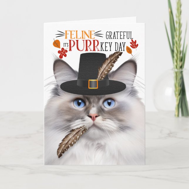 Cartes Pour Fêtes Annuelles Ragdoll Lilac Point Cat Grateful pour PURRkey Day (Devant)