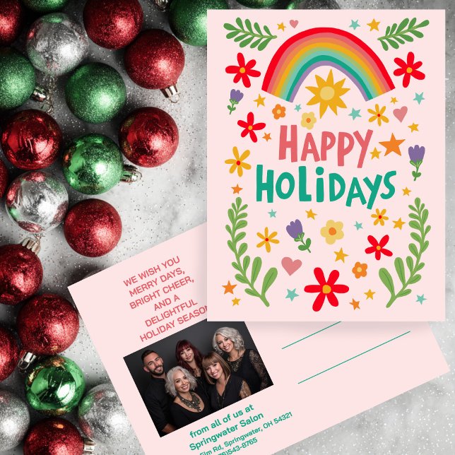 Cartes Pour Fêtes Annuelles Rainbow Cute Floral CUSTOM Photo Business Customer (Rainbow Cute Floral CUSTOM Photo Business Customer Salon  Stylists Holiday Postcard
)