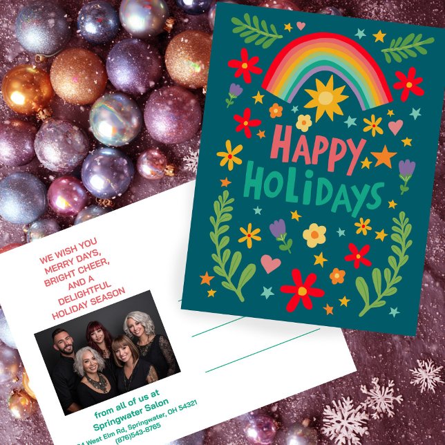 Cartes Pour Fêtes Annuelles Rainbow Cute Floral CUSTOM Photo Business Customer (Rainbow Cute Floral CUSTOM Photo Business Customer Holiday Postcard
)