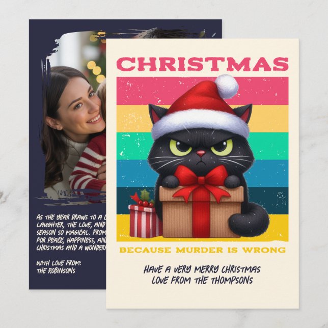 Cartes Pour Fêtes Annuelles Rainbow Grunge Funny Cat Retro Christmas Photo (Devant / Derrière)
