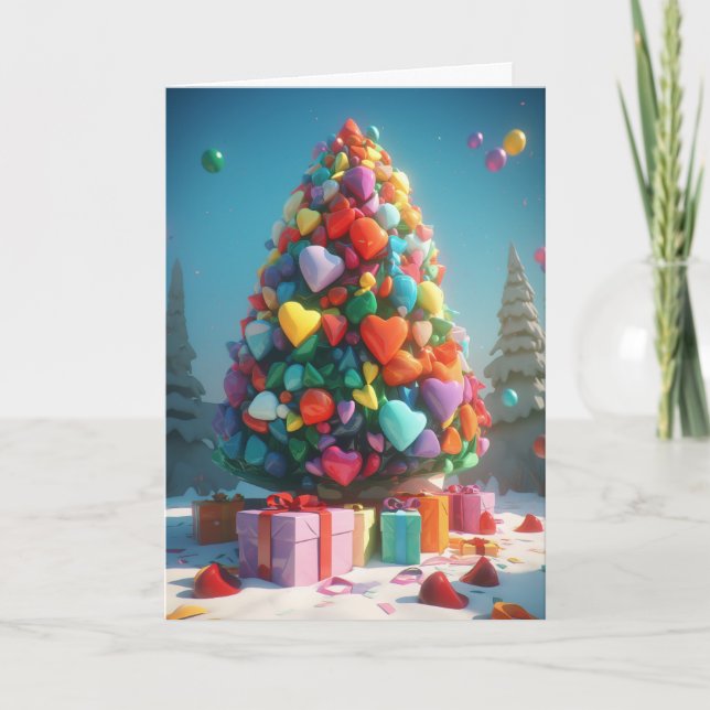 Cartes Pour Fêtes Annuelles Rainbow Hearts on the Christmas Tree Card (Devant)