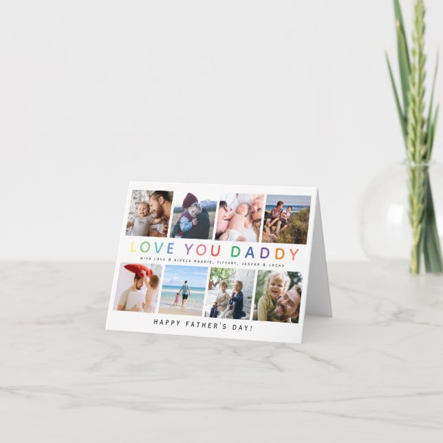Cartes Pour Fêtes Annuelles Rainbow 'LOVE YOU DADDY' Photo Collage Keepsaké (Devant)