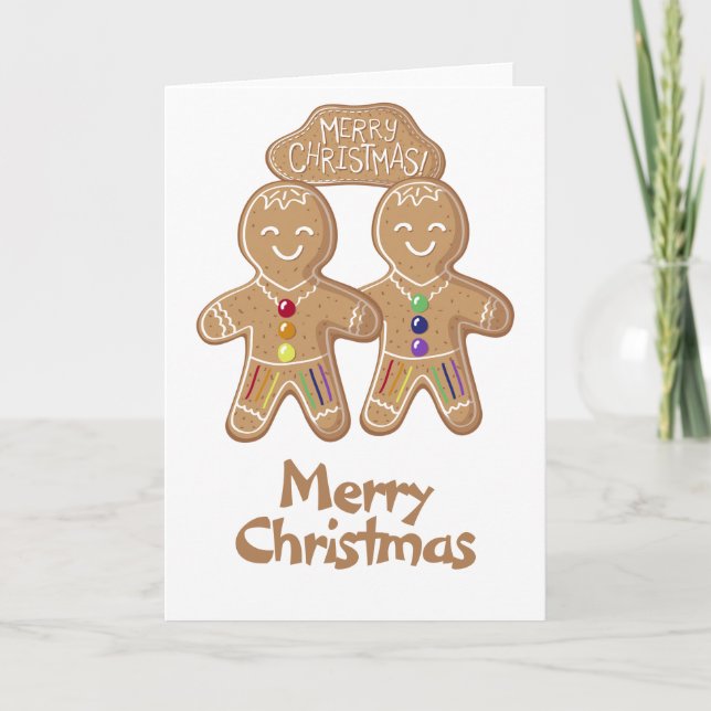 Cartes Pour Fêtes Annuelles Rainbow Pride Whimsical Christmas Gingerbread Homm (Devant)