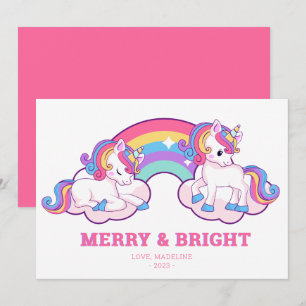 Cartes Pour Fêtes Annuelles Rainbow Unicorn Joyeux et Noël brillant