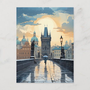 Cartes Pour Fêtes Annuelles Rainy Sunset Walk sur le pont Charles