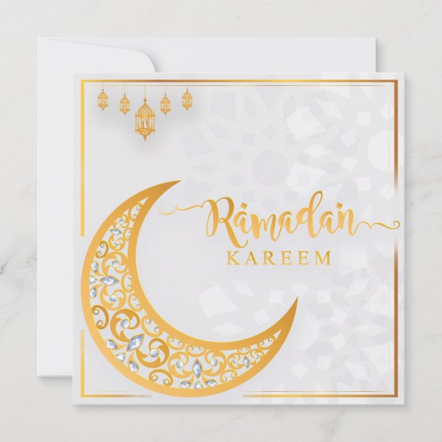 Cartes Pour Fêtes Annuelles Ramadan customisé Kareem Moubarak Blanc & Or 1 (Devant)