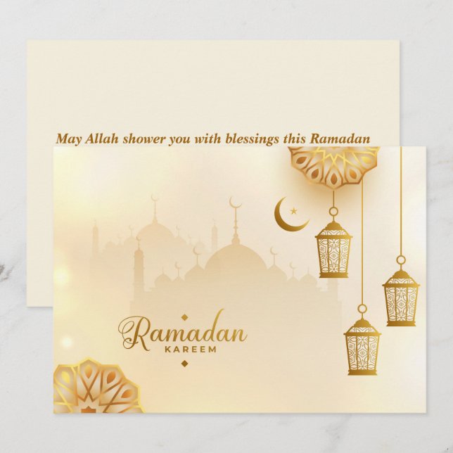 Cartes Pour Fêtes Annuelles Ramadan Kareem Golden Crescent et lanterne (Devant / Derrière)