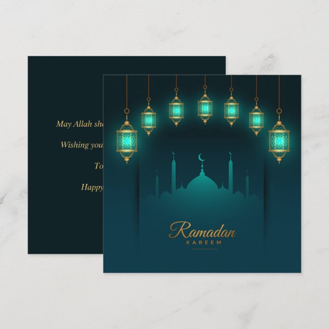 Cartes Pour Fêtes Annuelles Ramadan Kareem Mubarak Gold Mosquée islamique (Devant / Derrière)