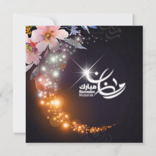 Cartes Pour Fêtes Annuelles Ramadan Moubarak Croissant brillant Fleurs roses