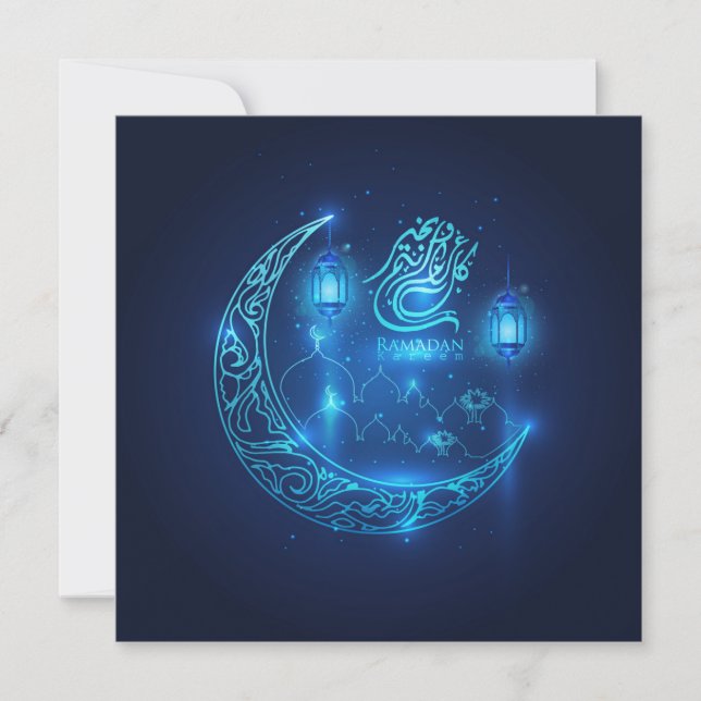 Cartes Pour Fêtes Annuelles Ramadan Moubarak Croissant islamique bleu (Devant)