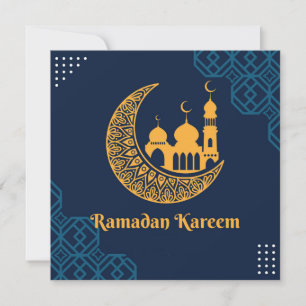 Cartes Pour Fêtes Annuelles Ramadan Moubarak Croissant Masjid Silhouette Bleu
