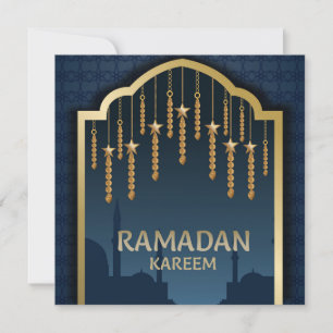 Cartes Pour Fêtes Annuelles Ramadan Moubarak Gold Stations Masjid Silhouette B