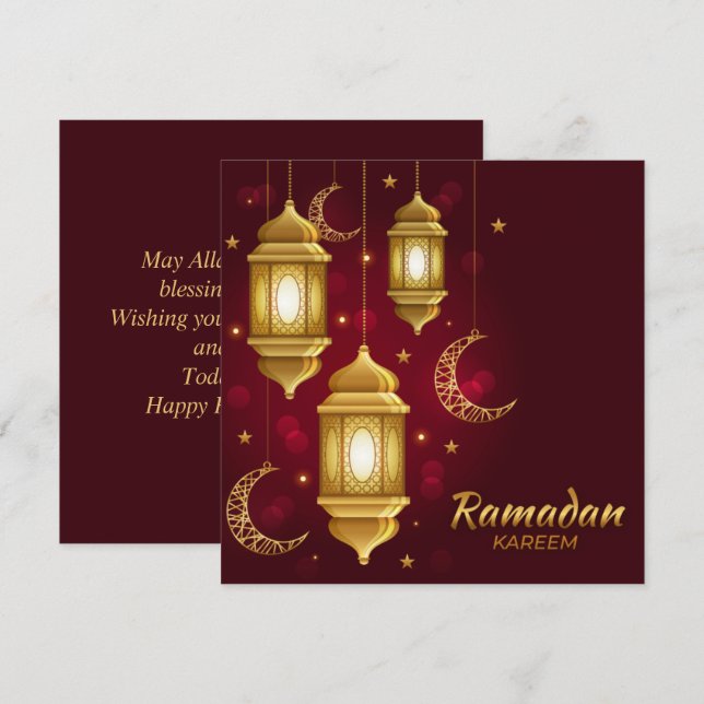 Cartes Pour Fêtes Annuelles Ramadan Moubarak Golden Cresent Islamique Lanterne (Devant / Derrière)