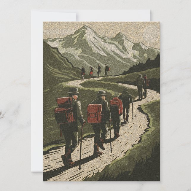 Cartes Pour Fêtes Annuelles Randonnée de marche moderne Montagne Vintage (Devant)