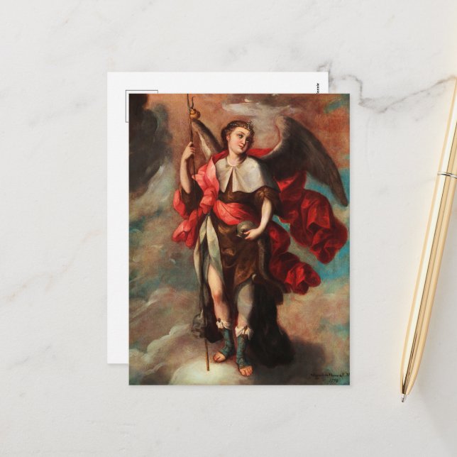 Cartes Pour Fêtes Annuelles Raphael Archangel par Fray Miguel de Herrera (Devant/Arrière en situation)